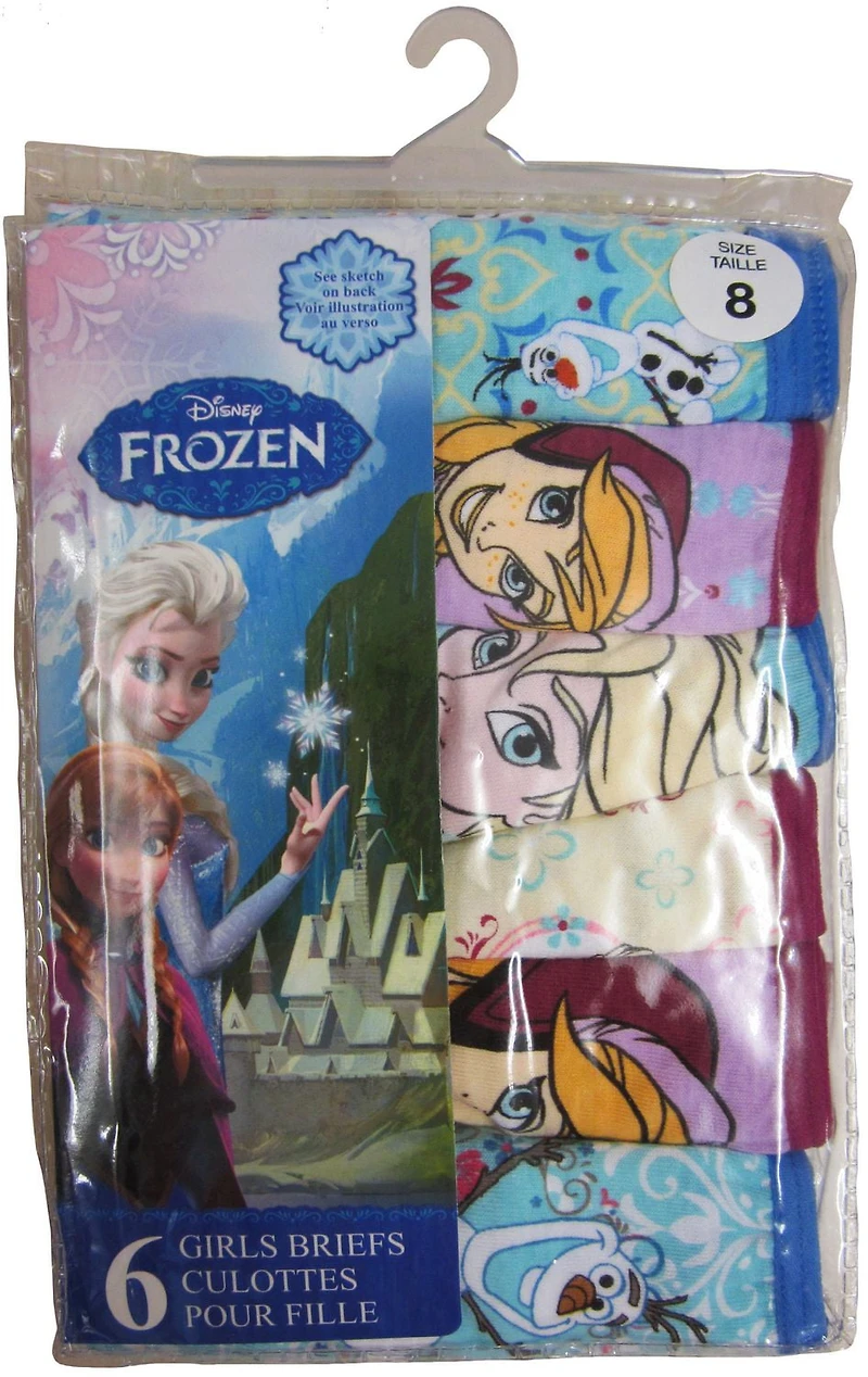 Paquet de 6 culottes Frozen de Disney pour filles Tailles 2T à 8