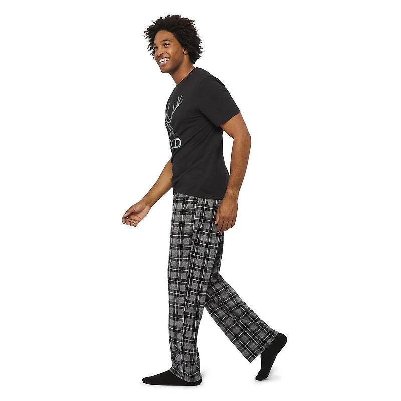 George Men's Short Sleeve Tee and Microfleece Pant 2-Piece PJ Set