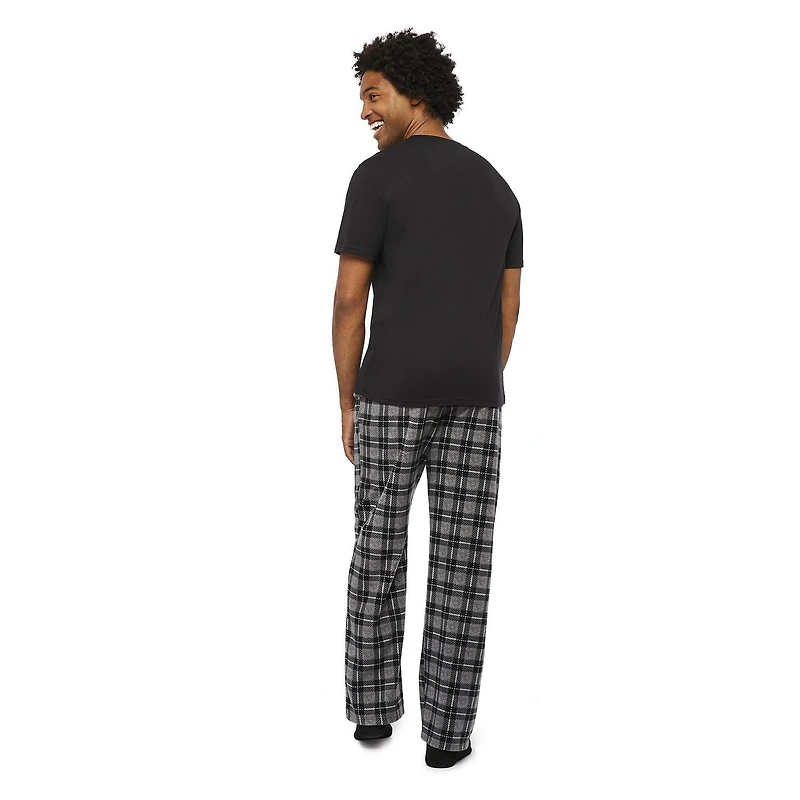 George Men's Short Sleeve Tee and Microfleece Pant 2-Piece PJ Set