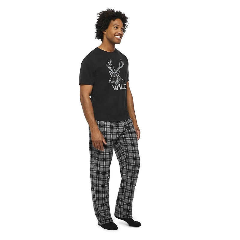 George Men's Short Sleeve Tee and Microfleece Pant 2-Piece PJ Set