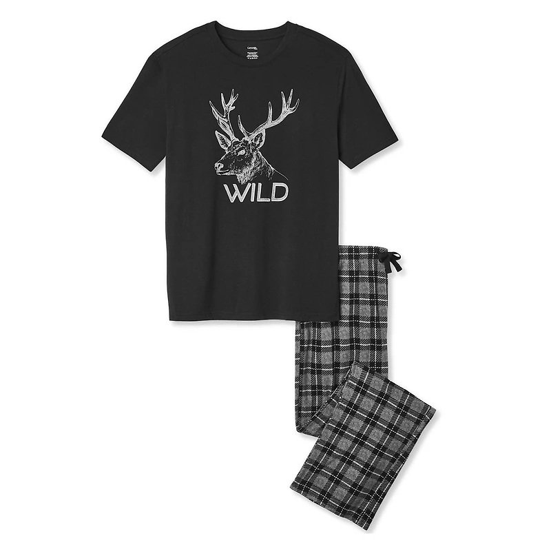 George Men's Short Sleeve Tee and Microfleece Pant 2-Piece PJ Set