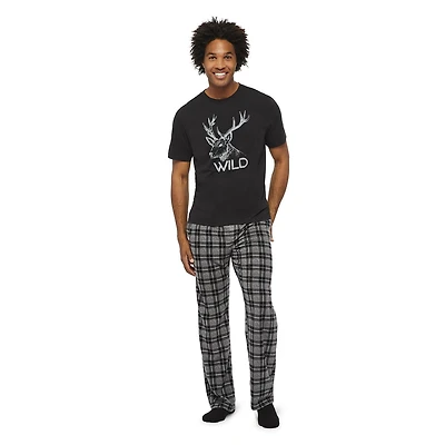 George Men's Short Sleeve Tee and Microfleece Pant 2-Piece PJ Set