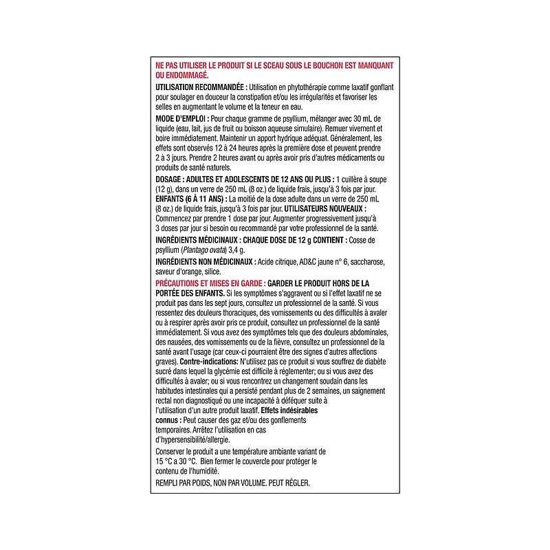 Laxatif de fibres saveur d'orange Equate 864 g (72 doses)