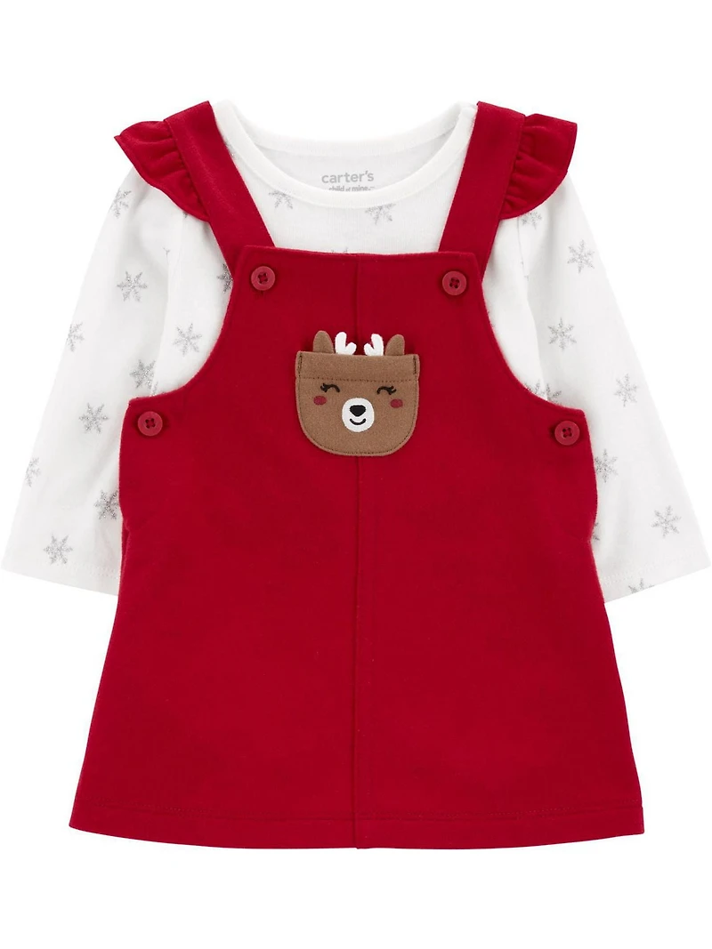 Carter's Child of Mine Baby Girls' Reindeer Jumper Dress Set Sizes Newborn-6/9M