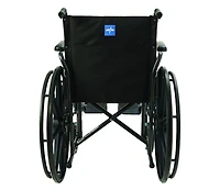 Medline Fauteuil roulant de base en nylon K1 de 40,6 cm de large avec accoudoirs de bureau pivotants et repose-jambes élévateurs.