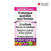 Webber Naturals® Probiotique quotidien pour femmes 25 milliards Soutient la santé de la microflore vaginale, 30 capsules végétariennes