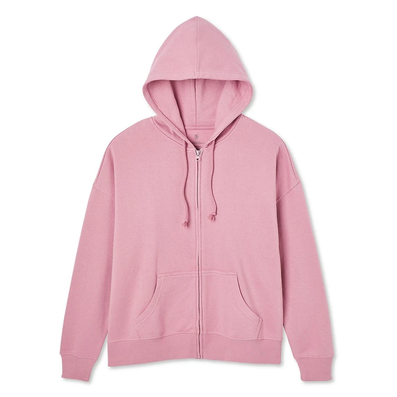 No Boundaries Women's Oversized Fleece Zip-Up Hoodie, Sizes XXS-XXL