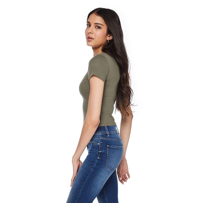 No Boundaries Women's Short Sleeve Baby Tee, Sizes XS-XXL