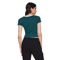 No Boundaries Women's Short Sleeve Baby Tee