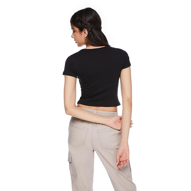 No Boundaries Women's Short Sleeve Baby Tee