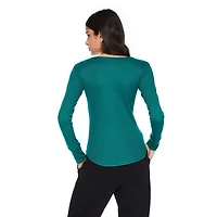 No Boundaries Women's Long Sleeve Henley Top