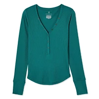 No Boundaries Women's Long Sleeve Henley Top