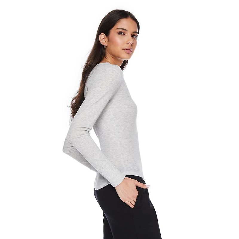No Boundaries Women's Long Sleeve Henley Top