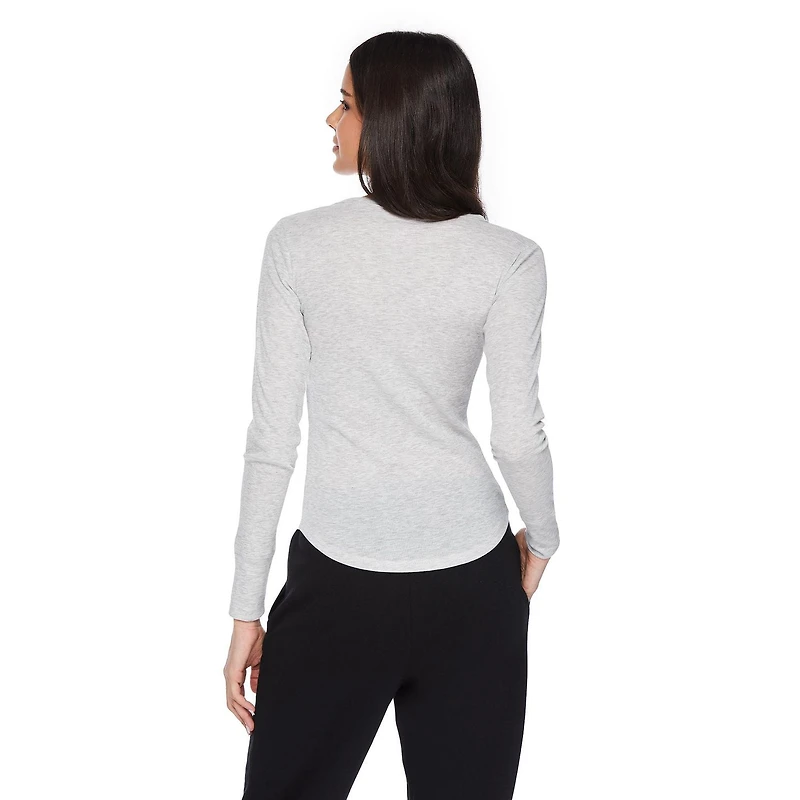 No Boundaries Women's Long Sleeve Henley Top