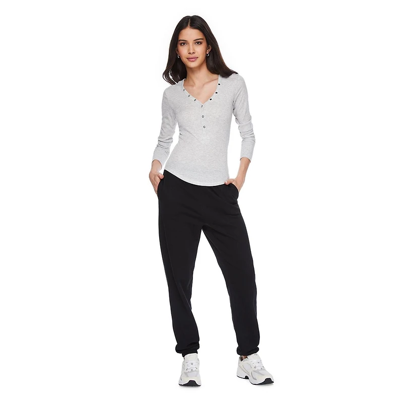 No Boundaries Women's Long Sleeve Henley Top