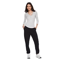 No Boundaries Women's Long Sleeve Henley Top