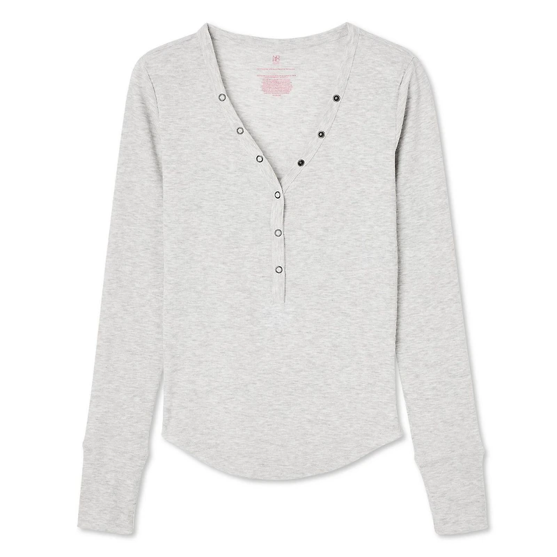 No Boundaries Women's Long Sleeve Henley Top