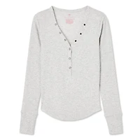 No Boundaries Women's Long Sleeve Henley Top