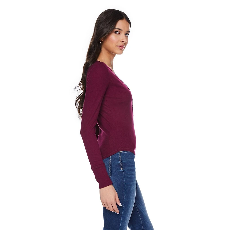 No Boundaries Women's Long Sleeve Henley Top, Sizes XS-XXL