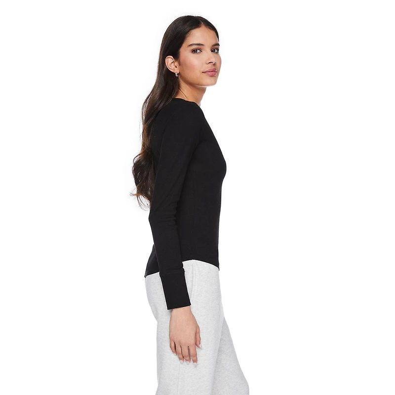 No Boundaries Women's Long Sleeve Henley Top, Sizes XS-XXL