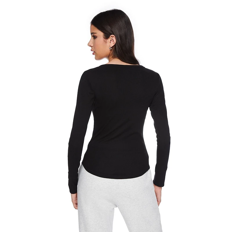 No Boundaries Women's Long Sleeve Henley Top, Sizes XS-XXL