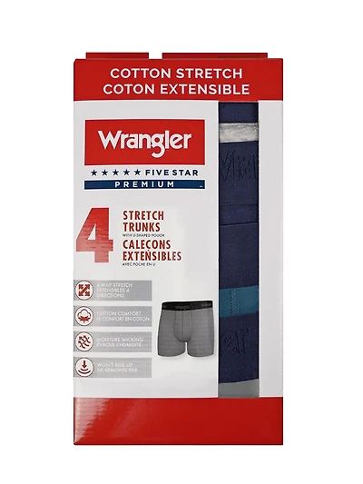 Wrangler Men's Cotton Stretch Trunk, 4 Pack