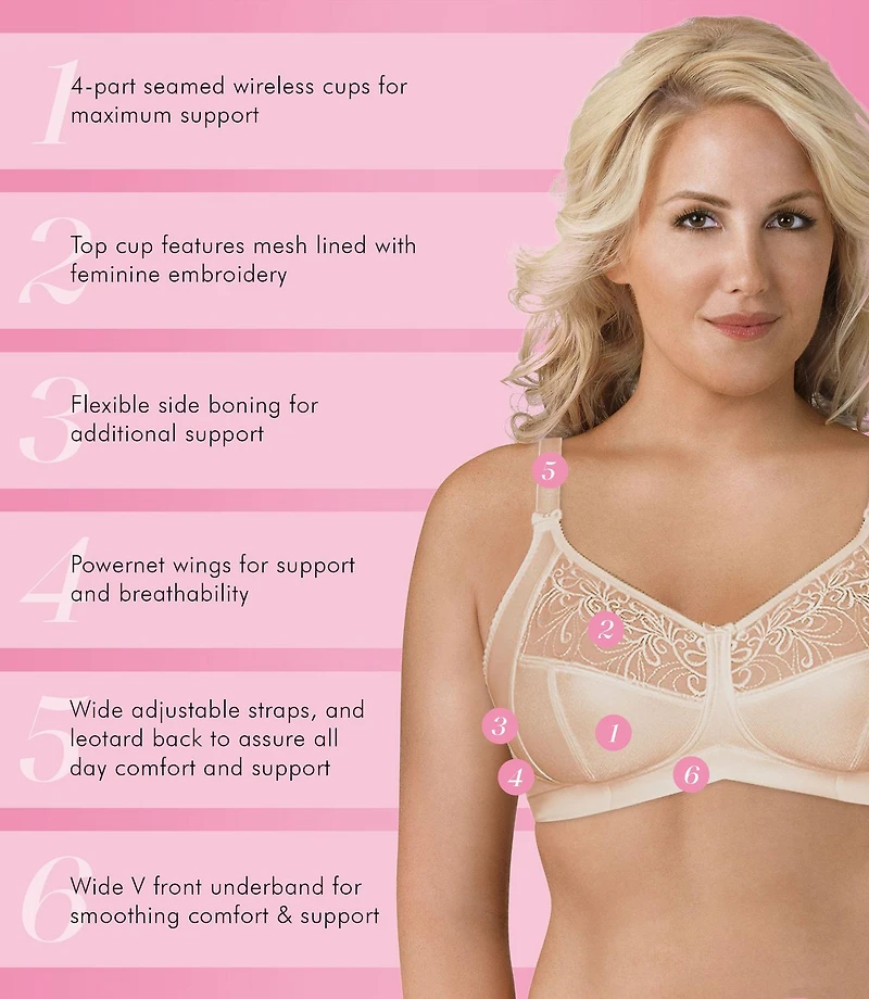 Exquisite Form #9600514 FULLY Soft Cup Bra, Wire-Free, Embroidered Mesh