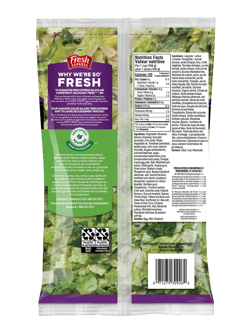 Fresh Express Twisted Caesar Avocado Caesar Chopped Salad Kit, 289 g
