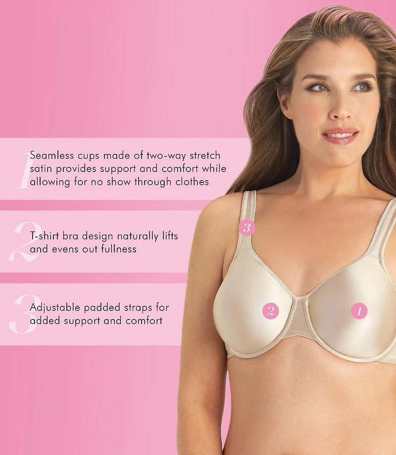 Exquisite Form #9675123 FULLY Full-Support T-Shirt Bra, Seamless Cups, Stretch Satin, Underwire, Sizes 36C