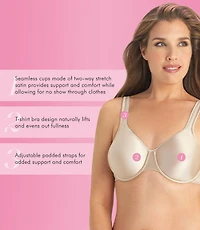 Exquisite Form #9675123 FULLY Full-Support T-Shirt Bra, Seamless Cups, Stretch Satin, Underwire, Sizes 36C
