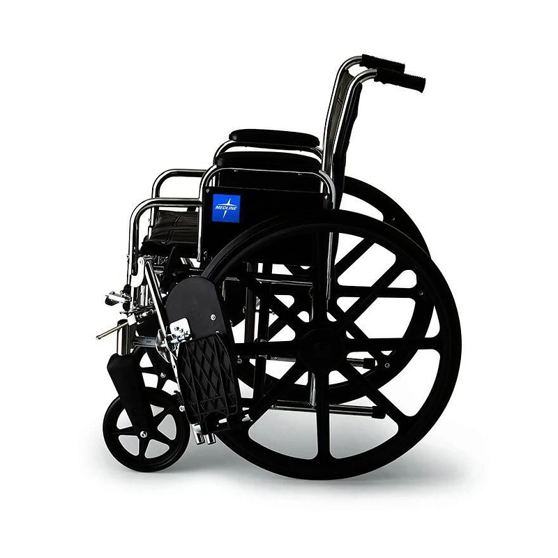 Medline Excel Wheelchair, Removable Desk-Length Arms, Elevating Leg Rests, Black, 18"