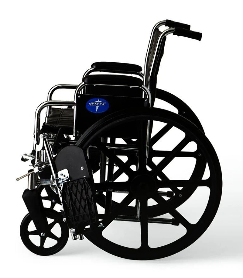 Medline Excel Wheelchair, Removable Desk-Length Arms, Elevating Leg Rests, Black, 18"