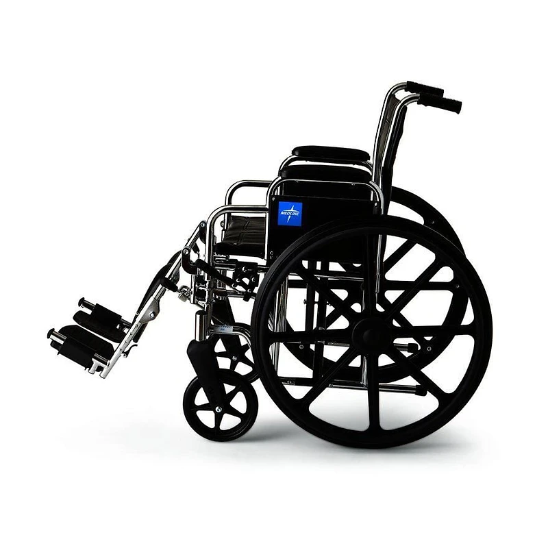 Medline Excel Wheelchair, Removable Desk-Length Arms, Elevating Leg Rests, Black, 18"