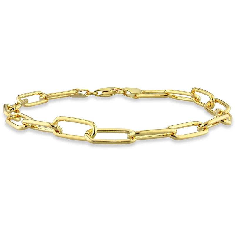 Miabella 18K Yellow Gold Plated Sterling Silver Paperclip Men's Bracelet