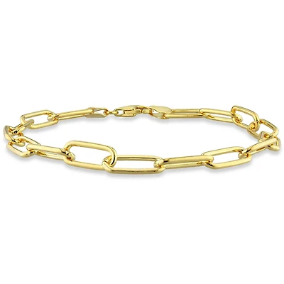 Miabella 18K Yellow Gold Plated Sterling Silver Paperclip Men's Bracelet