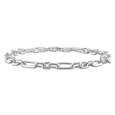 Miabella Sterling Silver Diamond Cut Figaro Men's Bracelet