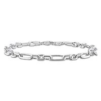 Miabella Sterling Silver Diamond Cut Figaro Men's Bracelet
