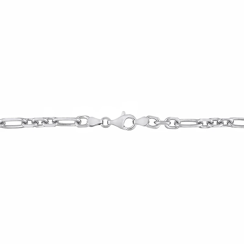 Miabella Sterling Silver Diamond Cut Figaro Men's Bracelet