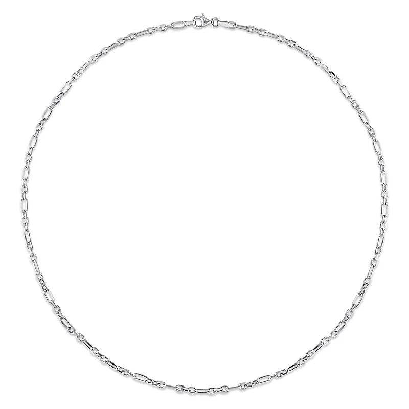 Miabella Sterling Silver Diamond Cut Figaro Rolo Necklace