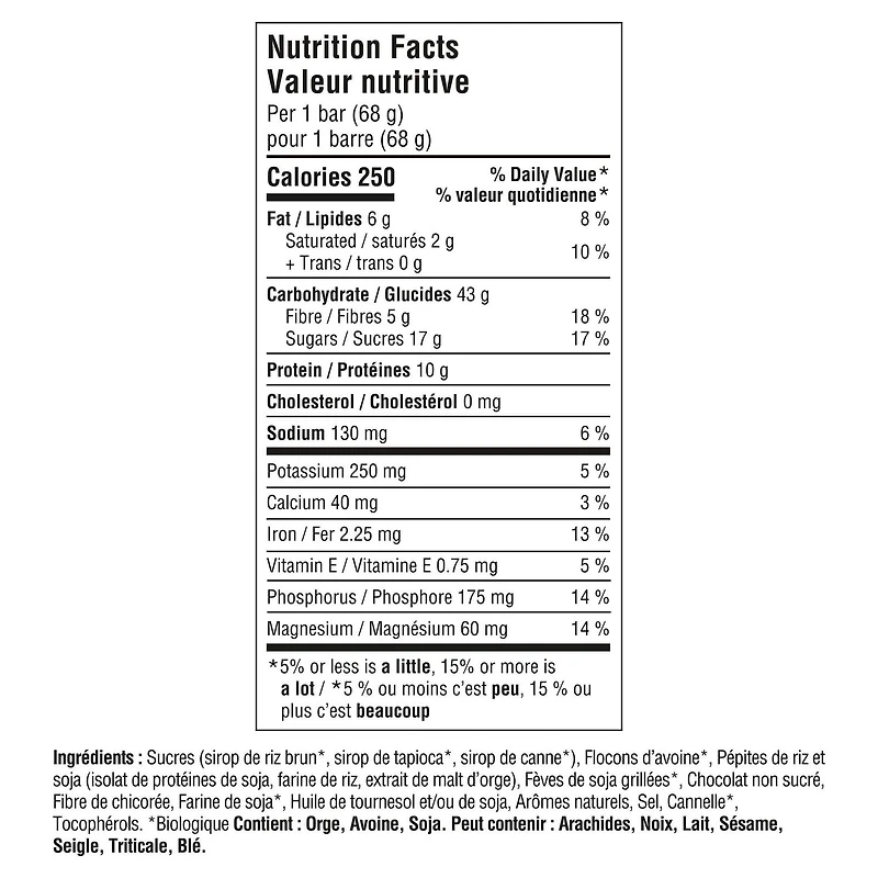 Barres énergétiques CLIF BAR Pépites de chocolat, teneur élevée en protéines, contiennent 70 % d’ingrédients biologiques, (Emballage de 12) 68 g