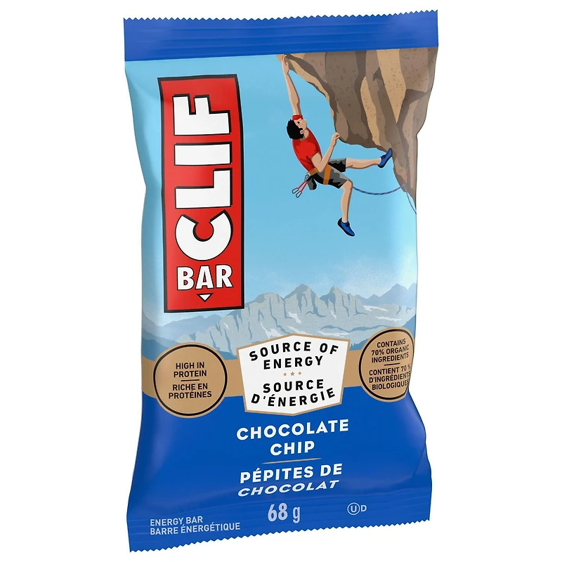 CLIF BAR Energy Bars, Chocolate Chip, High in Protein, Contains 70% Organic Ingredients,  (Pack of 12), 68 g