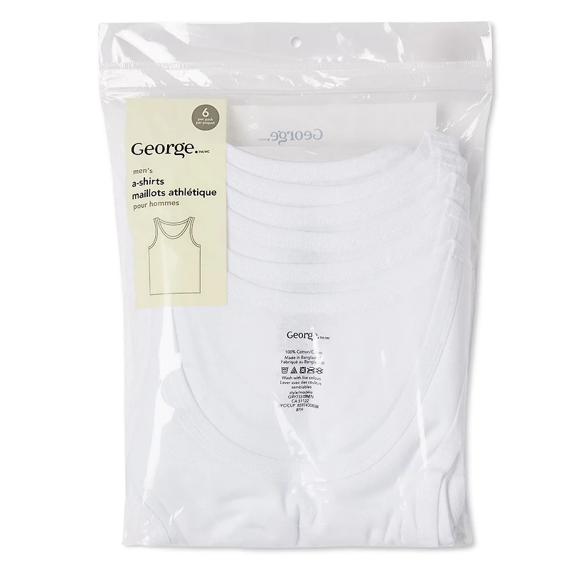 George Men's A-Shirt 6-Pack, Sizes S-XL