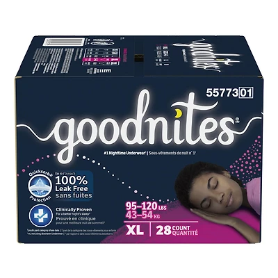 Sous-vêtements de nuit Goodnites pour filles,  Giga Pack, Taille XS - XXL | 44-24 Sous-Vêtements Taille XS - XXL | 44-24 Sous-Vêtements