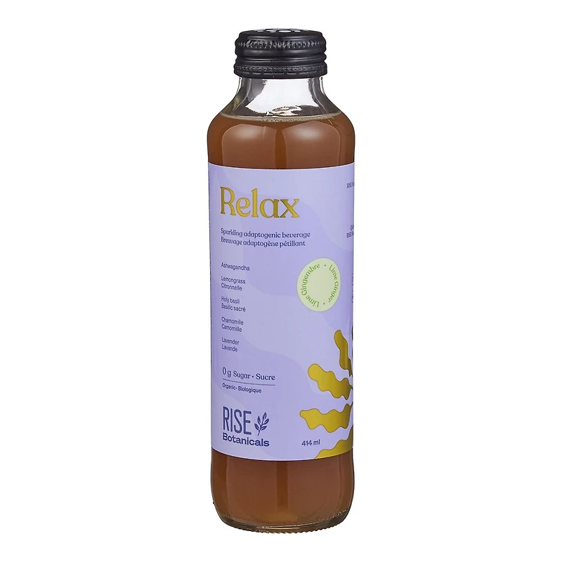Rise Botanicals Relax Lime Ginger Sparkling Adaptogenic Beverage, 414 mL
