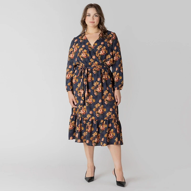 Devoted Taille Plus Femme midi à manches longues avec imprimé floral féminin