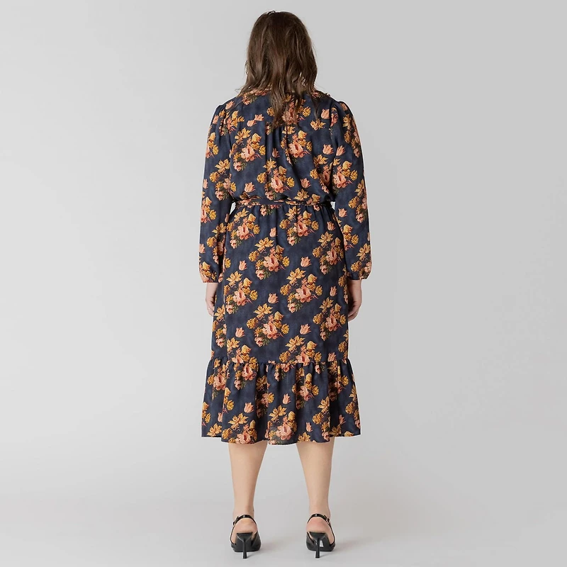 Devoted Taille Plus Femme midi à manches longues avec imprimé floral féminin