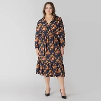 Devoted Taille Plus Femme midi à manches longues avec imprimé floral féminin