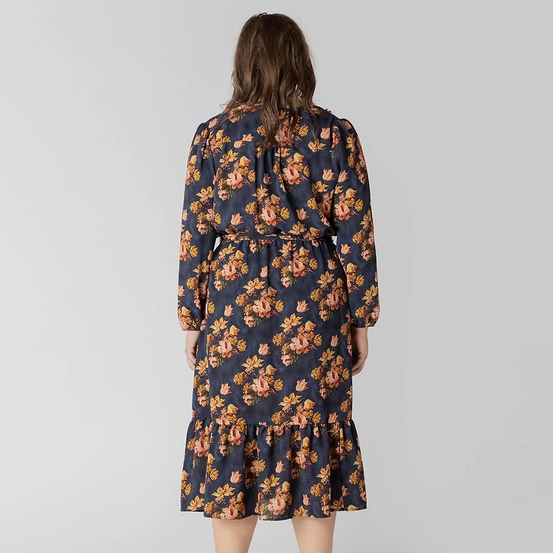 Devoted Taille Plus Femme midi à manches longues avec imprimé floral féminin