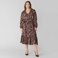 Devoted Women's Plus Long sleeve midi dress with feminine floral print