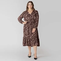 Devoted Women's Plus Long sleeve midi dress with feminine floral print